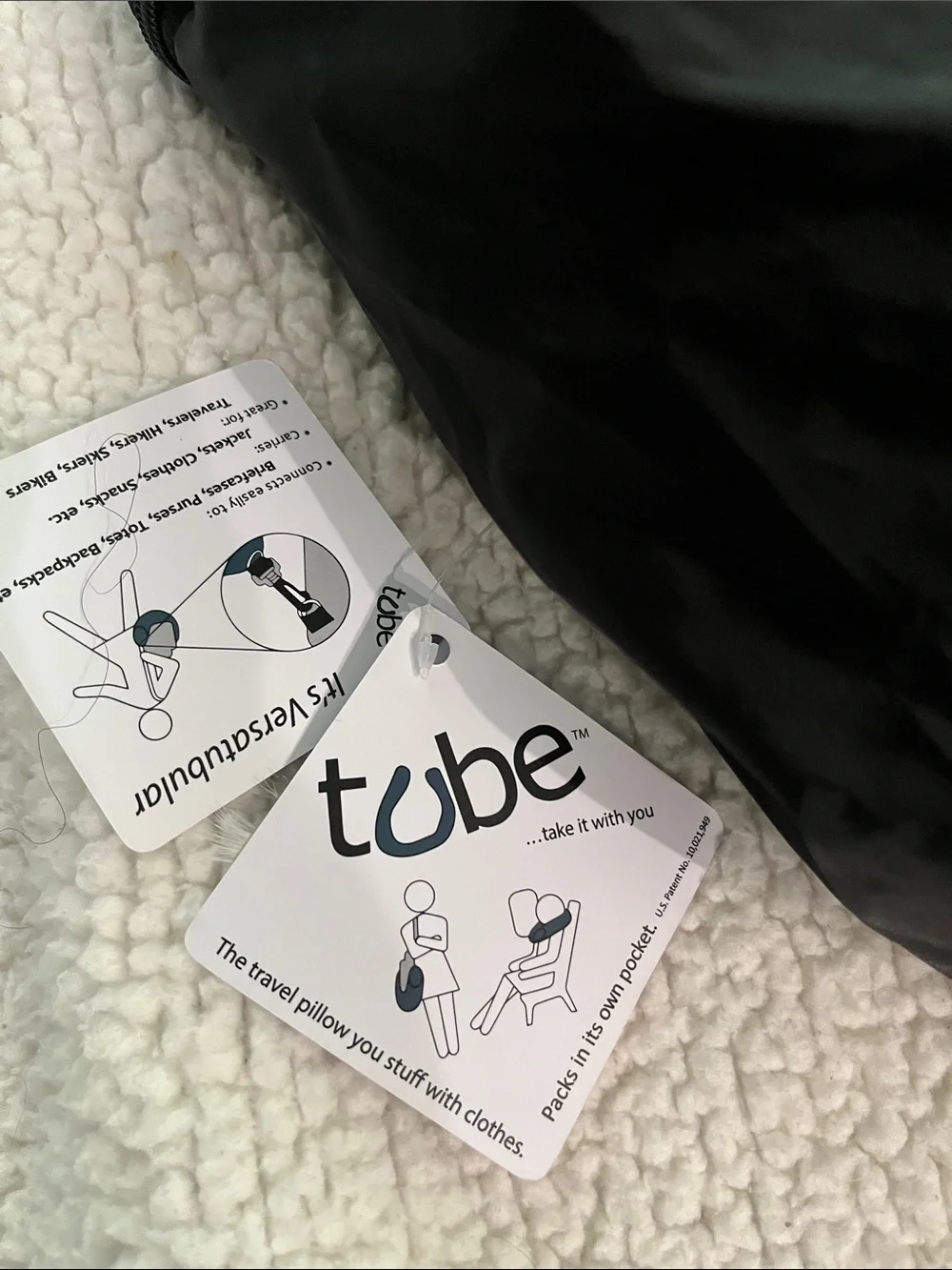 Black Garment Travel Bag. Tavel pillow you stuff w/ clothes